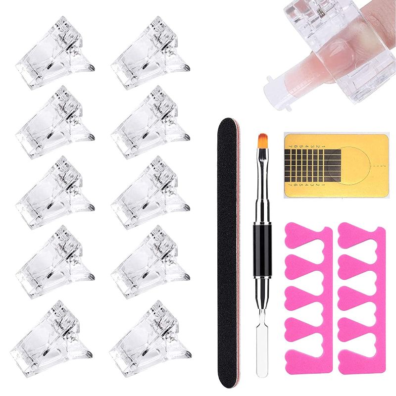 Photo 1 of (3 PACKS) 10pcs Nail Tips Clips for Quik Building Poly Gel, Plastic Transparent Finger Extension UV LED Builder Clamp Manicure Nail Art Tools with Nail Form Stcikers,Nail Separator for Acrylic Nails
