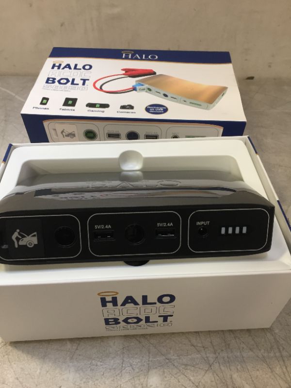 Photo 6 of HALO Bolt 58830 mWh Portable Phone Laptop Charger Car Jump Starter with AC Outlet and Car Charger - Grey
