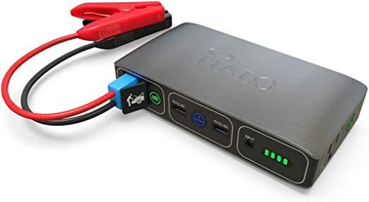 Photo 1 of HALO Bolt 58830 mWh Portable Phone Laptop Charger Car Jump Starter with AC Outlet and Car Charger - Grey
