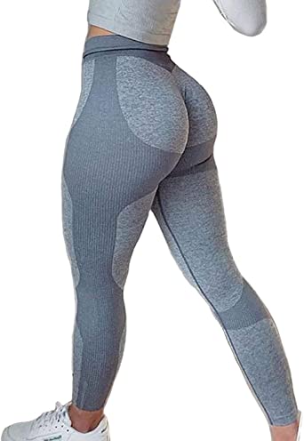 Photo 1 of CROSS1946 Seamless Yoga Legging High Waist Fitness Pants Butt Lift Stretchy -- PATCHWORK-GREY COLOR SIZE SMALL 