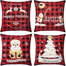 Photo 1 of (3 PACKS) BINBOX CHRISTMAS PILLOW COVERS 4 SET 18X18 INCHES LINEN CHRISTMAS DECORATION THROW PILLOW COVERS RED BUFFALO PLAID RED TRUCK GREEN PLAID SNATA DEER CHISON PILLOW CASE 