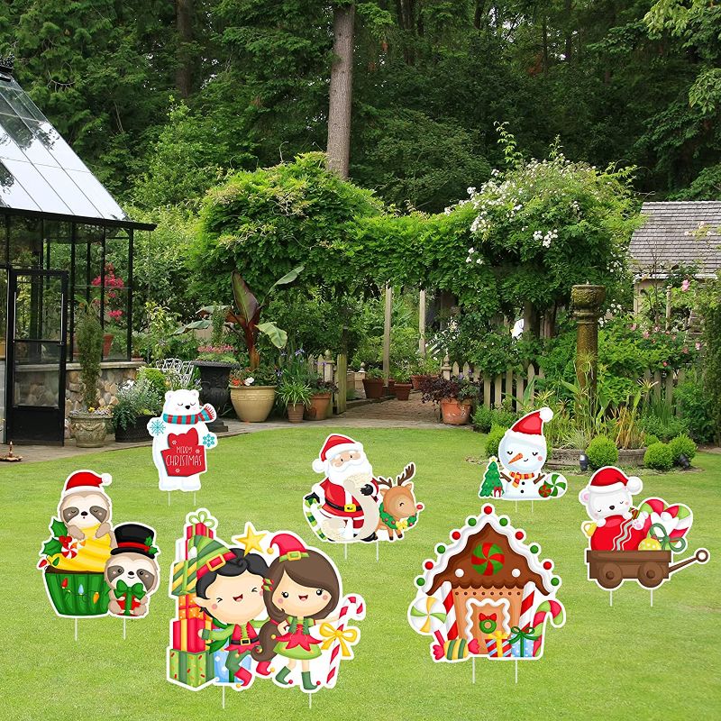 Photo 1 of Christmas Yard Decorations, 7Pcs Merry Christmas Yard Signs with Stakes Outdoor Lawn Decorations 