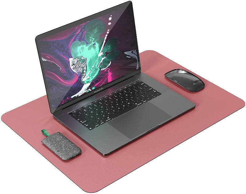 Photo 1 of Oterri Anti-Slip Desk Pad, Waterproof Oil Proof PVC Leather Desk Mat, Ultra Thin Desk Blotter,Mouse Pad Laptop Desk Writing Mat for Office Work/Home/Decor (Dark Pink, 24''x17'')
