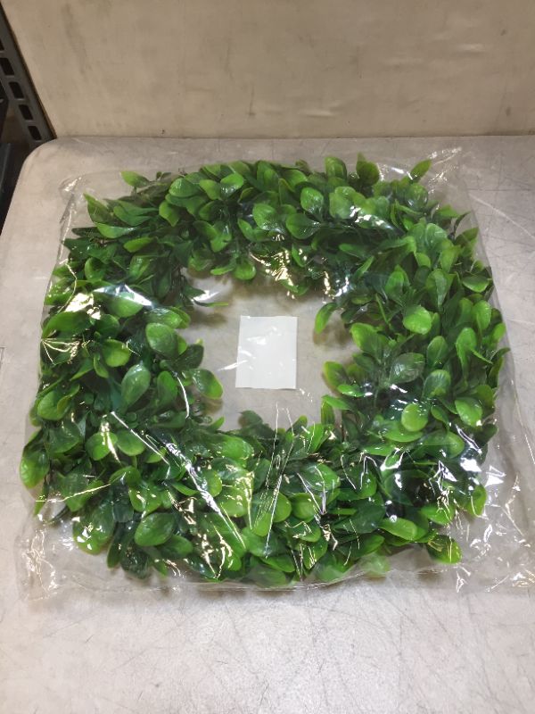 Photo 2 of 16.5" Artificial Boxwood Wreath Fake Green Leaves Small Greenery Wreath for Front Door Indoor Outdoor Home Wall Window Wedding Party Decor
