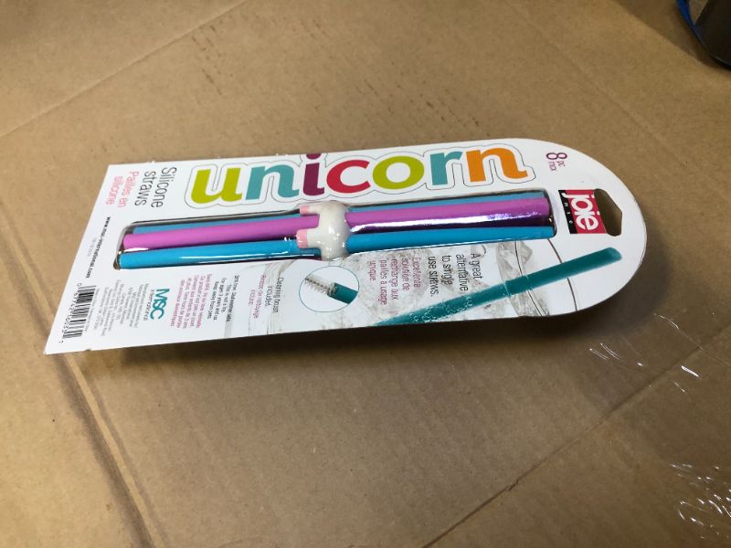 Photo 2 of JOIE MSC 8 PIECE REUSABLE UNICORN SILICONE STRAWS W/HOLDER & CLEANING BRUSH
