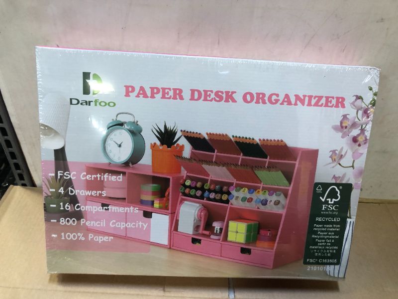 Photo 4 of (Brand new factory sealed)Pink Desk Organizer and Accessories with 4 Drawers & 16 Compartments Twice Capacity - Art Supply Organizer for Home, School, Office Supplies, FSC Certified Cardboard, DIY Project, Easy Assembly  ?17.13 x 12.2 x 2.44 inches
