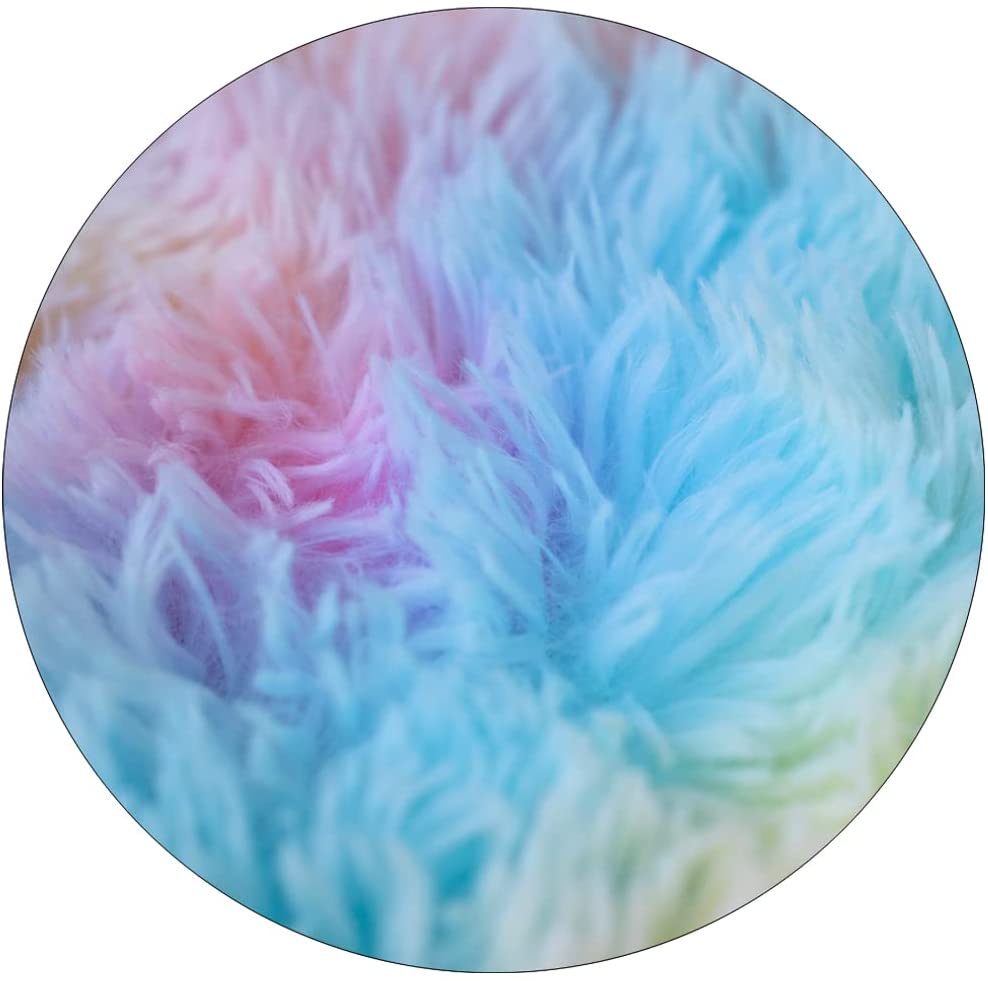 Photo 1 of 4ft Round Fluffy Rug Pastel Colors for Room Decor Rainbow Circle Rug for Kids Bedroom Nursery
