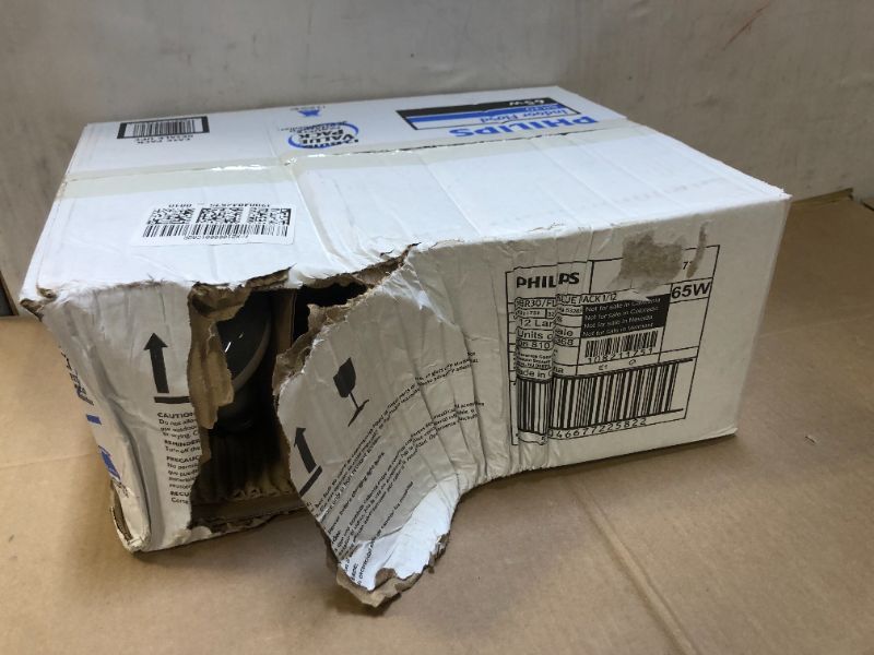 Photo 1 of --the packaging is damaged but inside is good condition -- Philips BR30 Indoor Dimmable Flood Light Bulb, 620 Lumen, Soft White Light (2710K), 65-Watt, E26 Base, 12-Pack
