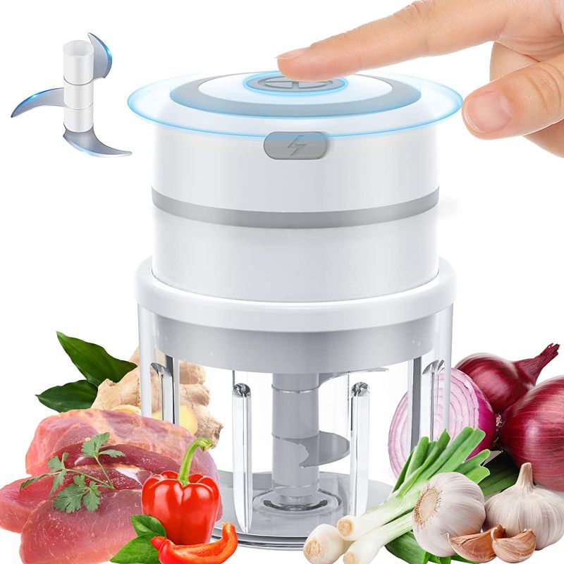 Photo 1 of Electric Food Chopper Mini Vegetable Chopper Wireless Portable Onion Chopper with Three Blade,USB Charging Mini Onion Chopper for Garlic/Onions/Pepper/Chili (300 ml)
