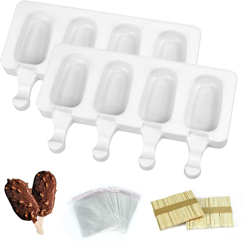 Photo 1 of 2 Pack Cakesicles Silicone Mold, EAONE Large Size Ice Pop Popsicle Mold DIY Chocolate Food Grade Heat Resistant Oval with 100 Wood Craft Sticks, 100 Pack Popsicle Bags

