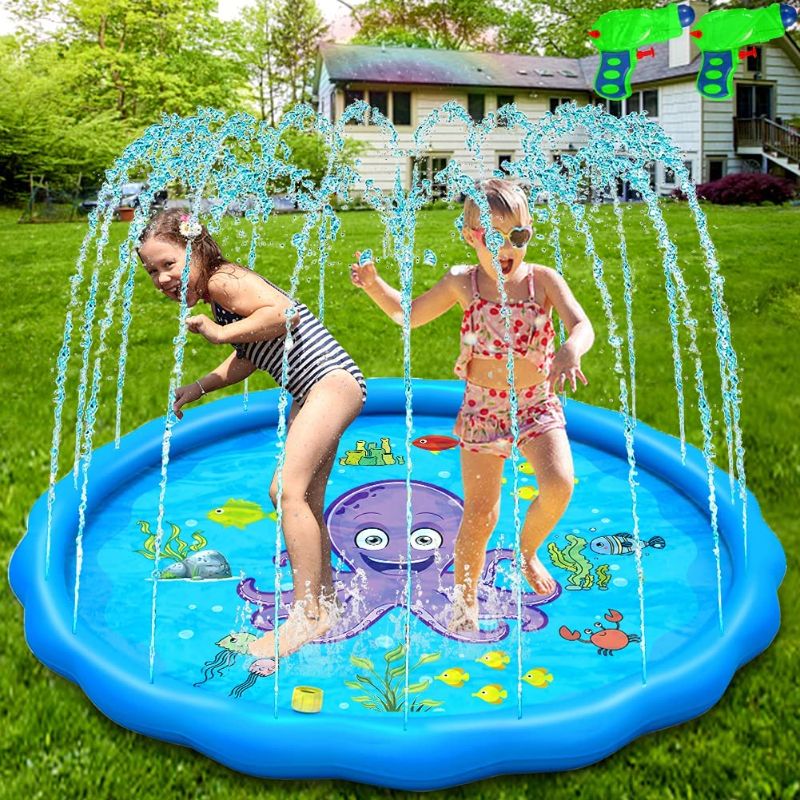 Photo 1 of jcaeh Kids' Inflatable Mat Splash Pad & Sprinkler Play Toys, 68" Toddlers Splash Pad Outdoor Pool with 2 Water Gun Sprinkler Toys for Wading and Learning Water Swimming Pool for Babies Boys and Girls
