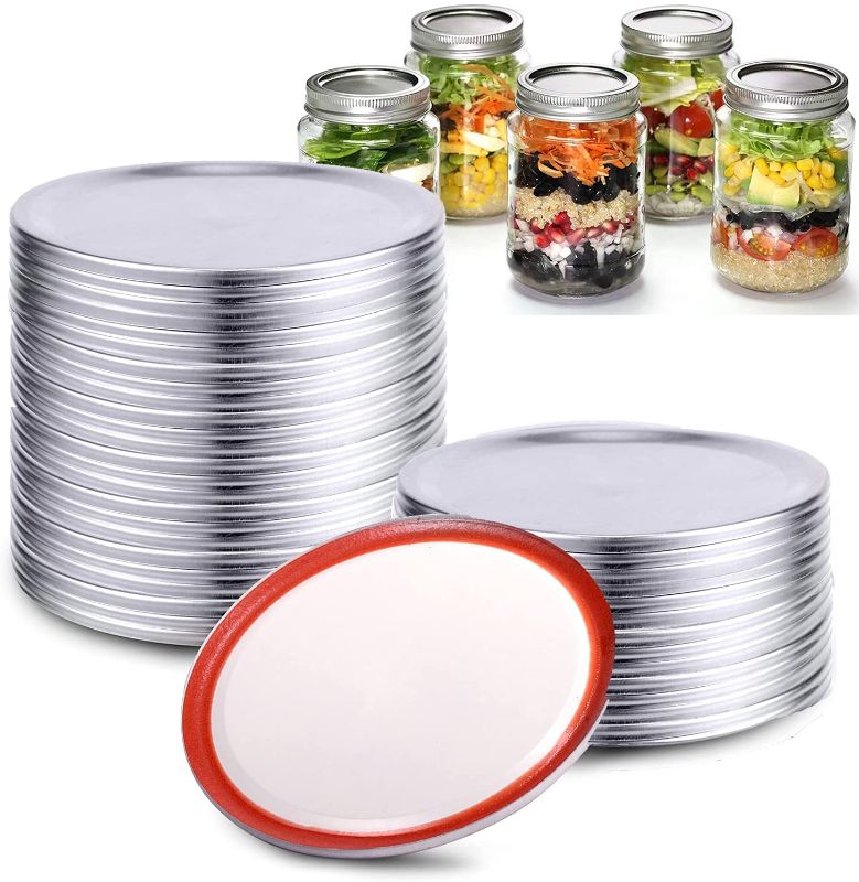 Photo 1 of Canning Lids Regular Mouth - Mason Jar Lids with Silicone Seals Rings for Ball or Kerr Jars, Rust-Proof Split-Type Leak Proof (100PCS, 70mm)
