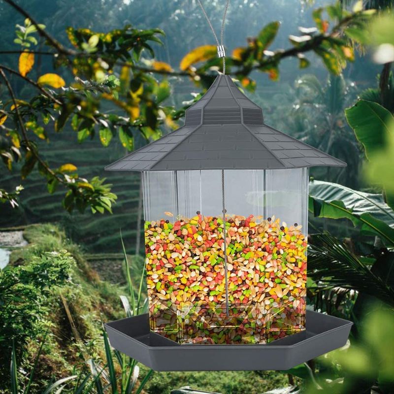 Photo 1 of Bord Wild Bird Feeders for Outside,Bird Feeders for Outdoors Hanging,Bird Seed for Outside Feeders,Hexagon Shaped with Roof Hanging Bird Feeders for Garden Yard Decoration(Grey)
