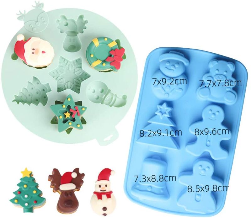 Photo 1 of 2Pcs Silicone Christmas Molds Christmas tree,Elk,Bells, Snowman,Santa Claus Baking Mold Set
