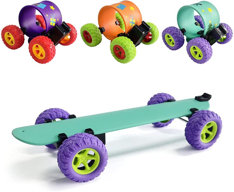 Photo 1 of 3 Pack Scooter Pull Back Vehicles Cars, 360 Degree Rotation Deformed Push and Go Toys Truck Cars for Kids Party Gifts Christmas Stocking Fillers
