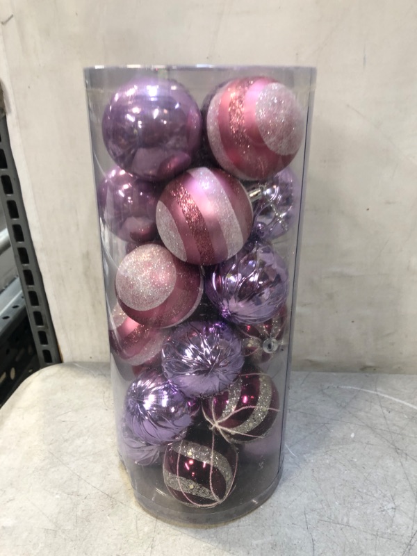 Photo 2 of 2.36"/60mm Hand-Printed Christmas Ball Ornaments Set?24PCS Shatterproof Christmas Tree Decor Decorative Set, for Home, Holiday, Wedding, Party Thanksgiving Xmas Hanging Decorations - Purple.
