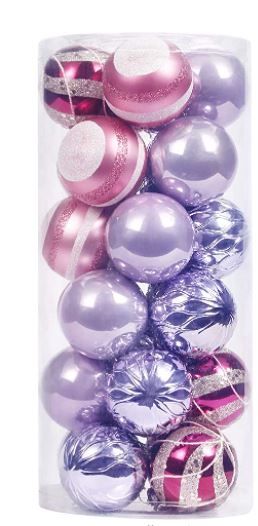 Photo 1 of 2.36"/60mm Hand-Printed Christmas Ball Ornaments Set?24PCS Shatterproof Christmas Tree Decor Decorative Set, for Home, Holiday, Wedding, Party Thanksgiving Xmas Hanging Decorations - Purple.
