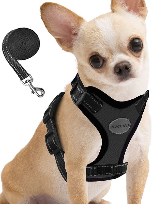 Photo 1 of AVCCAVA Dog Harness - Soft Mesh Breathable Dog Vest Harnesses for Puppies and Small Dogs, Cat Harness and Leash for Control Walking, Easy Adjustable Reflective Kitten Escape Proof Harnesses - size xs
