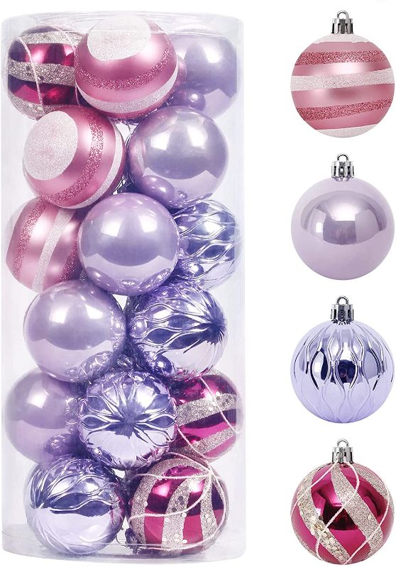 Photo 1 of 2.36"/60mm Hand-Printed Christmas Ball Ornaments Set?24PCS Shatterproof Christmas Tree Decor Decorative Set, for Home, Holiday, Wedding, Party Thanksgiving Xmas Hanging Decorations - Purple.
