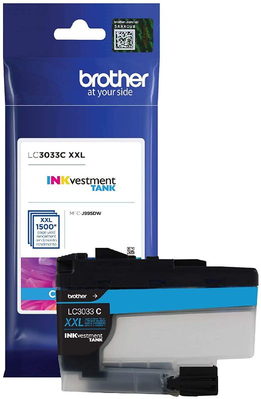 Photo 1 of Brother Genuine LC3033C, Single Pack Super High-Yield Cyan INKvestment Tank Ink Cartridge, Page Yield Up to 1,500 Pages, LC3033, Amazon Dash Replenishment Cartridge
