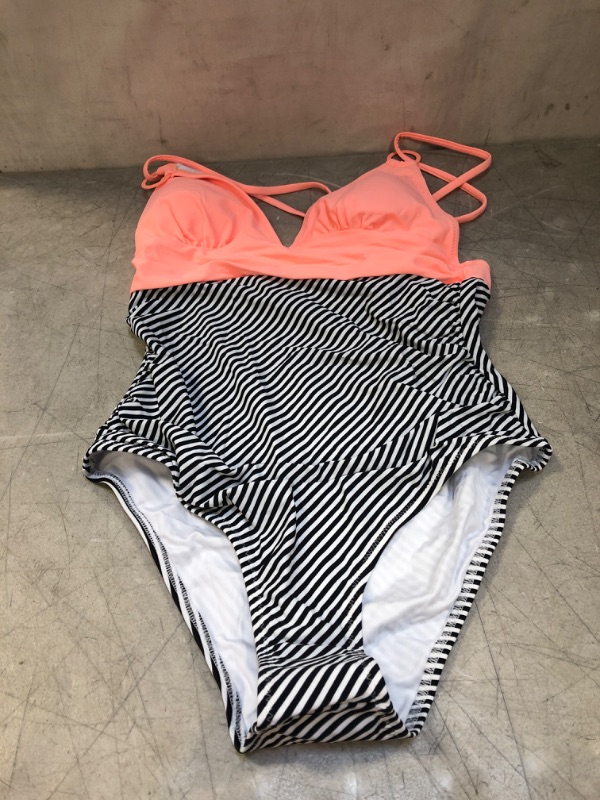 Photo 2 of Peachy and Striped One Piece Swimsuit - MEDIUM
