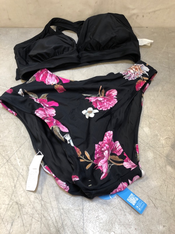 Photo 2 of Black Floral Halter High Waisted Bikini - LARGE 
