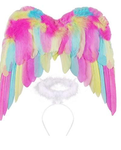 Photo 1 of Angel Wings and Halo for Kids Girls Angel Costume Wing for Adult Children Feather White Angel Wing for Women Black
 - SIZE SMALL 