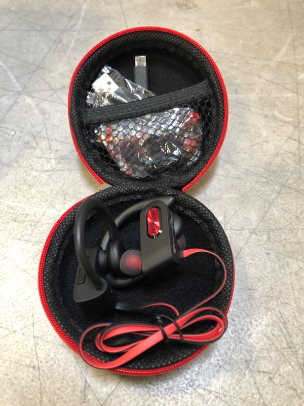 Photo 3 of Mpow Flame S Wireless Bluetooth 5.0 Headphones,PX7 Waterproof Sports headphone,CVC 8.0 Noise Cancelling Mic,W/Carrying Case, Red
