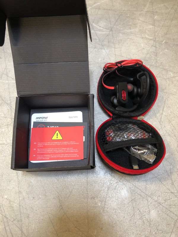 Photo 2 of Mpow Flame S Wireless Bluetooth 5.0 Headphones,PX7 Waterproof Sports headphone,CVC 8.0 Noise Cancelling Mic,W/Carrying Case, Red
