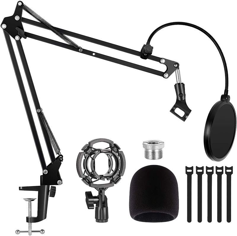 Photo 1 of Puroma Heavy Duty Microphone Stand, Extendable Mic Suspension Boom Scissor Arm Stand with Shock Mount and Dual Layered Mic Pop Filter for Blue Yeti Snowball, Yeti Nano, Yeti x and other Mic
