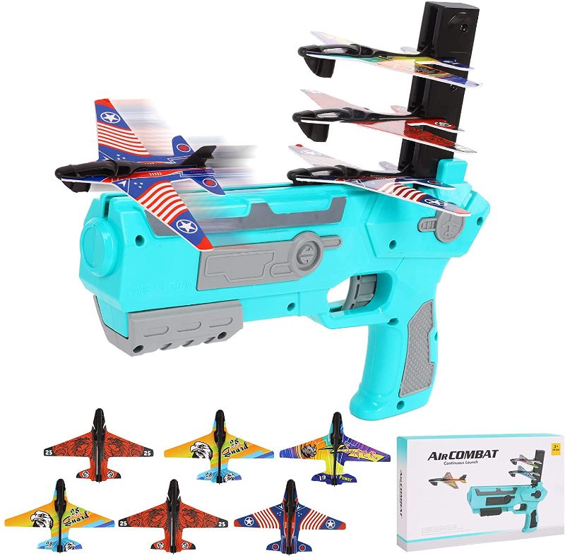 Photo 1 of Kids Toys Gifts for 3 4 5 6 7 8 9 10+ Years Old Boys Girls Airplane Toy Catapult Plane Outdoor Flying Toys One-Click Ejection Model Airplane,Outside Toy with 6 Glider Plane
