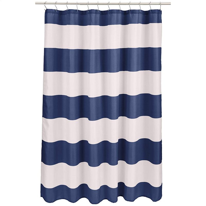 Photo 1 of Amazon Basics Fun and Playful Blue/Light Grey Rugby Stripe Kids Microfiber Bathroom Shower Curtain - Blue/Light Grey Rugby Stripe, 72 Inch
