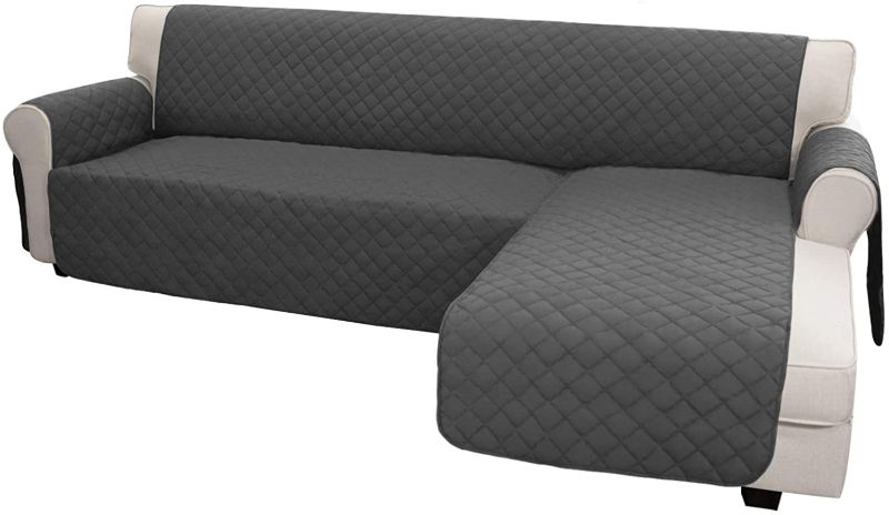 Photo 1 of Easy-Going Sofa Slipcover L Shape Sofa Cover Sectional Couch Cover Chaise Lounge Cover Reversible Sofa Cover Furniture Protector Cover for Pets Kids Children Dog Cat (X-Large, Dark Gray/Dark Gray)
