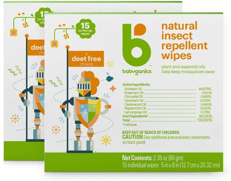 Photo 1 of Babyganics DEET Free Travel Size Insect Repellant Wipes | Natural Plant Based, 30 Wipes (2 Packs of 15)

