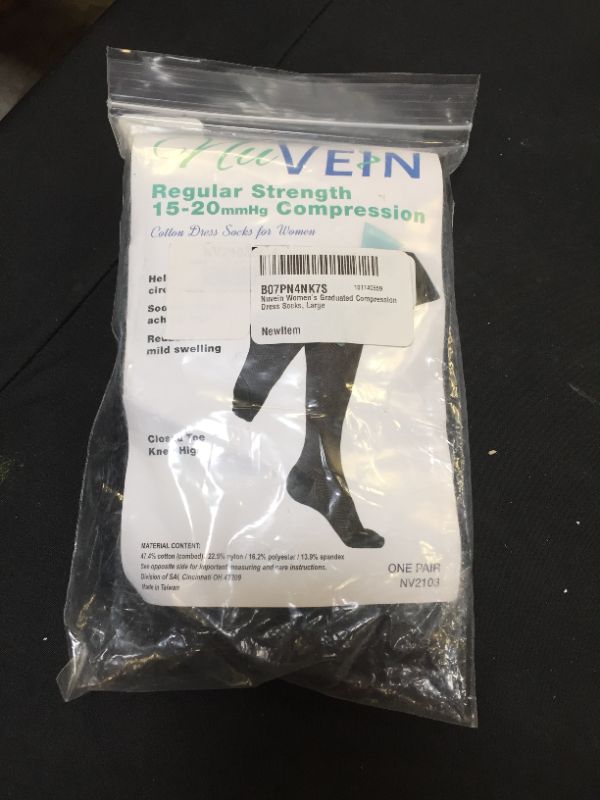 Photo 2 of NuVein 15-20 mmHg Compression Socks for Women, Chevron Pattern Trouser Style, Knee High, Closed Toe, Black, Large
