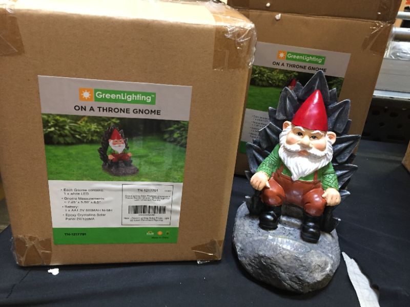 Photo 2 of GreenLighting Light Up Gnome on a Throne Garden Gnome - Novelty Solar Powered Lawn Ornament Figurine 2 PACK