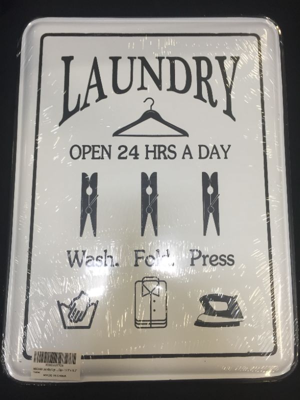 Photo 2 of MACVAD Laundry Sign for Laundry Room Decor,Metal Tin Sign with Sayings for Laundry Room,Wash Fold Press Laundry Wall Sign - 12.5" x 16.2"
