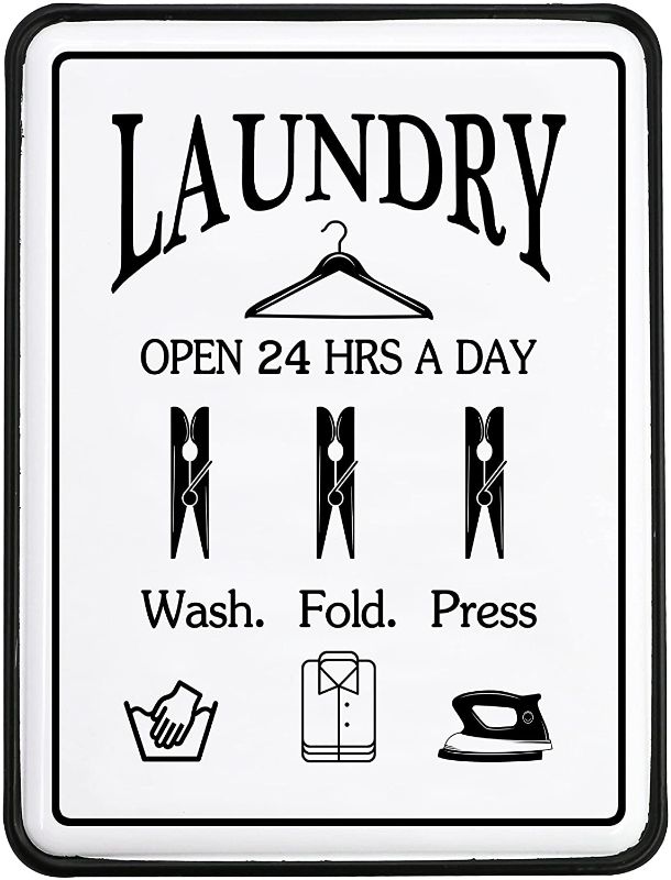 Photo 1 of MACVAD Laundry Sign for Laundry Room Decor,Metal Tin Sign with Sayings for Laundry Room,Wash Fold Press Laundry Wall Sign - 12.5" x 16.2"
