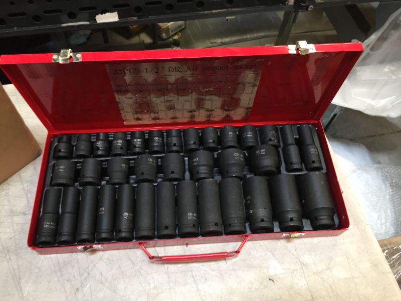 Photo 3 of 35pcs Deep Impact Socket Set 1/2" Drive Metric 8-32mm 6 Point Cr-V Steel Heavy Duty Portable Socket Set with Storage Case