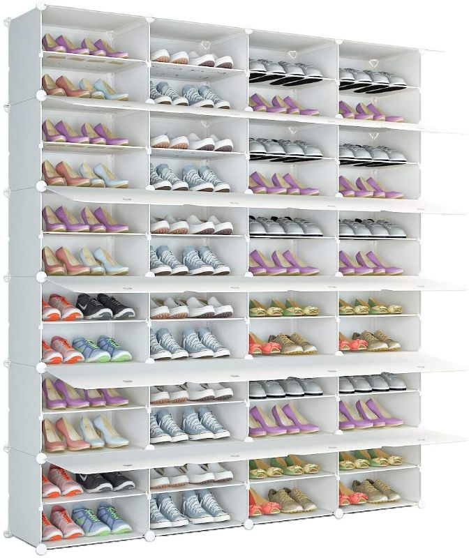 Photo 1 of Portable Shoe Rack Organizer 48 Grids Tower Shelf Storage Cabinet Stand Expandable for Heels, Boots, Slippers, White