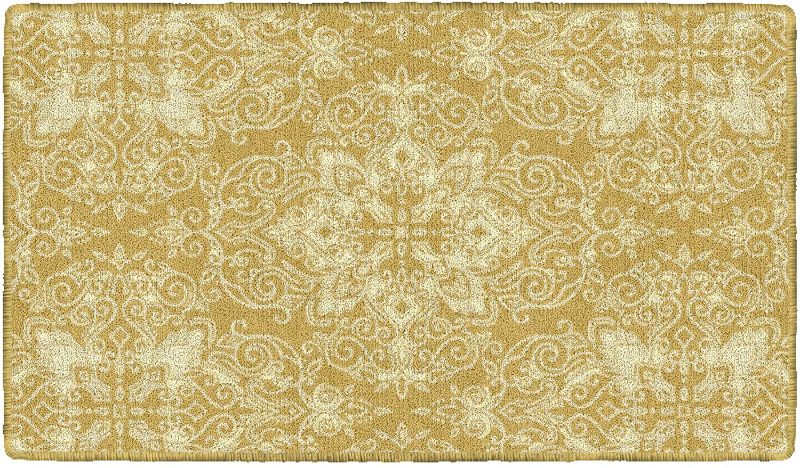 Photo 1 of Brumlow Mills Tallie Washable Traditional Neutral Geometric Print Pattern Indoor or Outdoor Area Rug for Living or Dining Room, Bedroom, Kitchen Rugs or Entryway Carpet, 20" x 34", Gold
