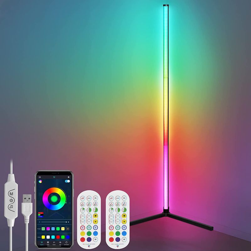 Photo 1 of Led Floor Lamp RGB Mood Lighting Corner Lamp, Music Sync Timing Dimmable Multi Lighting Modes Led Lamp for Living Room Home Decoration (Multi-Colored)
