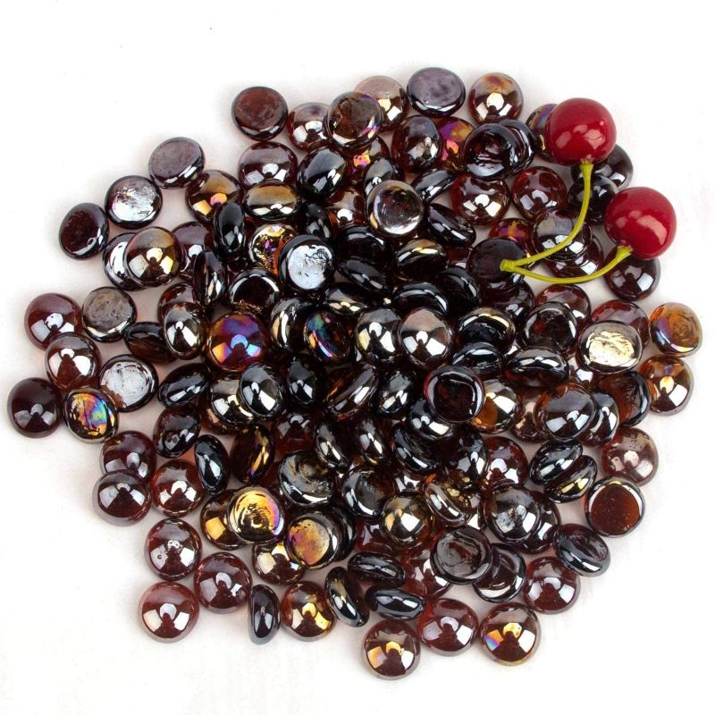 Photo 1 of [18 Pound] Fire Glass Beads Fireglass Drops for Gas Fire Pit Fireplace Aquarium Fish Tank Decoration Amber Luster Reflective Decorative Glass Gems Rocks Pebbles Stone for Vase Fillers (Amber)
