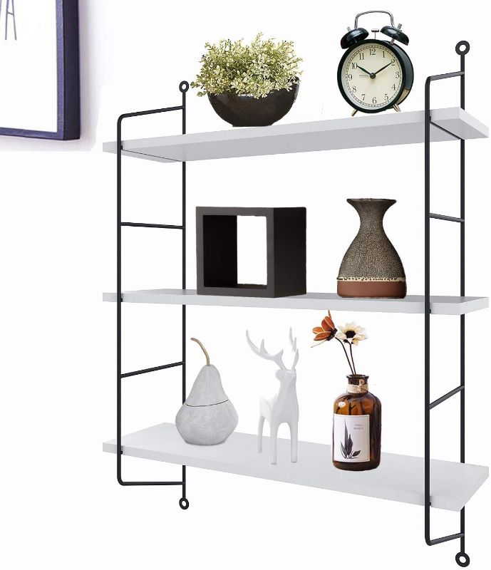 Photo 1 of 3-Tier Industrial Floating Shelves Wall Mounted,Decorative Wall Shelf Hanging Storage Display Rack for Room/Kitchen/Office/Bathroom (Black)
