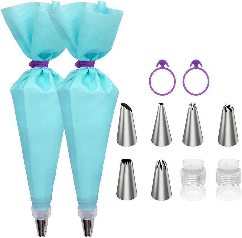 Photo 1 of 2 pack Piping Bag and Tips Set, Cake Decorating Kit for Baking with Reusable Pastry Bags and Tips, Standard Converters, Silicone Rings, Cake Decorating Supplies for Deviled Egg, Cupcake and Cookie Icing
