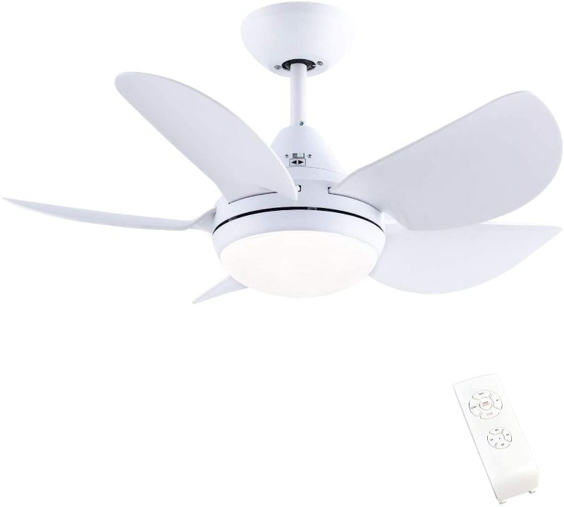 Photo 1 of CJOY Ceiling Fan with Lights, 30'' Small Modern Ceiling Fan with 5 Reversible Blades, Remote Controls, Adjustable Color Temperature, for Indoor/Outdoor, Matte White
