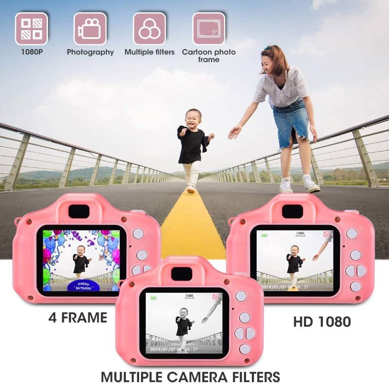 Photo 1 of Nynicorny Kids Camera, Children Digital Rechargeable Cameras Toddler Educational Toys, Mini Children Video Record Camera with 1080P HD 2 Inch Screen & 32GB SD Card for Birthday (Pale Pink)…
