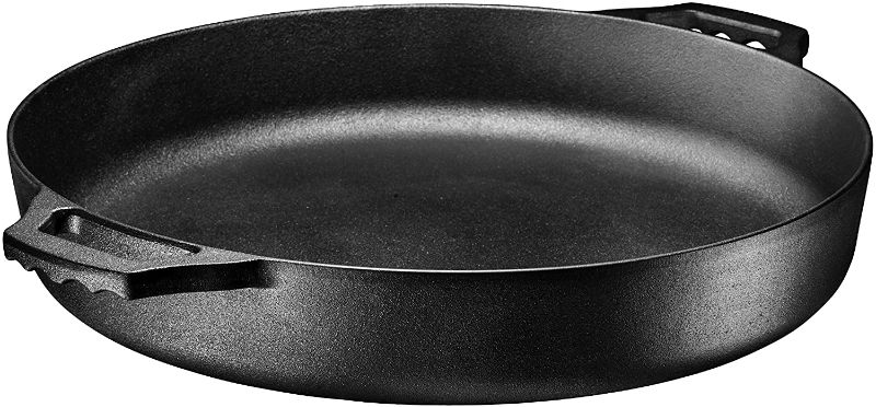 Photo 1 of Bruntmor Pre-Seasoned Cast Iron Grill Pan for Outdoor/Indoor Cooking. 16" Large Skillet with Dual Handles Durable Frying Pan. Deep Pan with 2 Large Loop Handles, Camping Skillet, Fry Pan - 3" Deep

