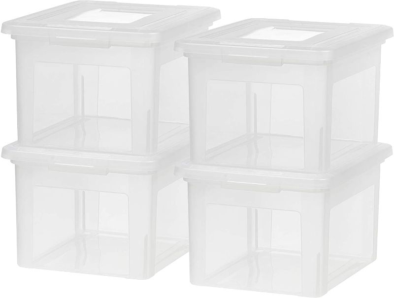 Photo 1 of IRIS USA Letter & Legal Size Plastic Storage Bin Tote Organizing File Box with Durable and Secure Latching Lid, Stackable and Nestable, 4 Pack, Clear
