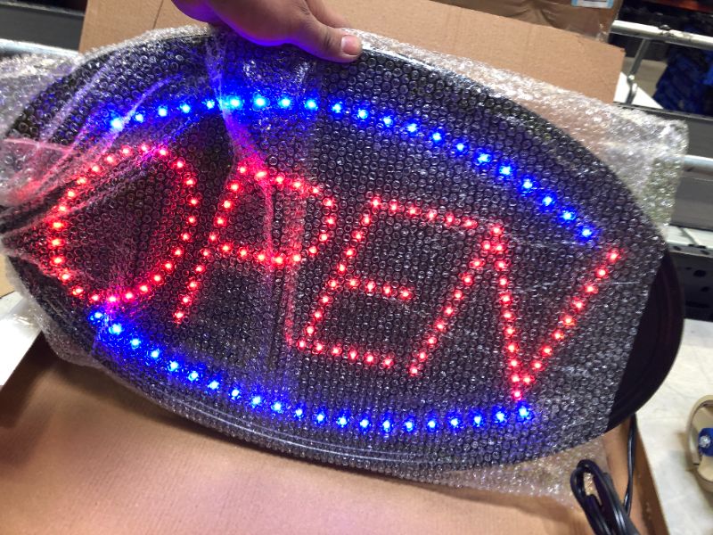 Photo 2 of OPEN Animated LED Sign with Chains, Oval - Blue & Red
